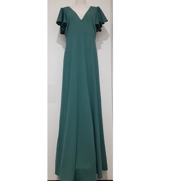 NWT BIRDY GREY HANNAH EMPIRE SEA GLASS GREEN CREPE BRIDESMAID DRESS SIZE XL - Picture 3 of 6